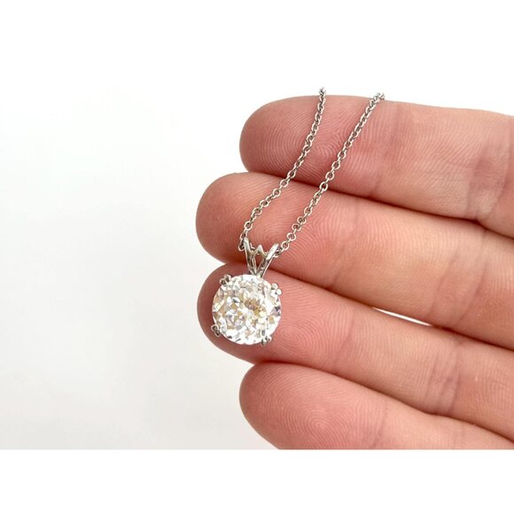 Minimalist Jumbo Cubic Zirconia Ornate Sterling Silver Vintage Pendant Necklace - Picture 11 of 16